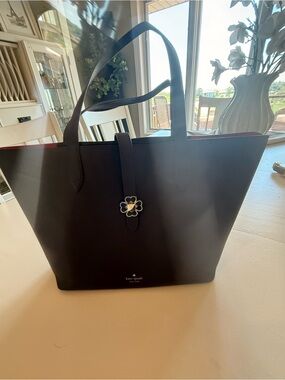 kate spade burgundy leather tote with floral clasp
